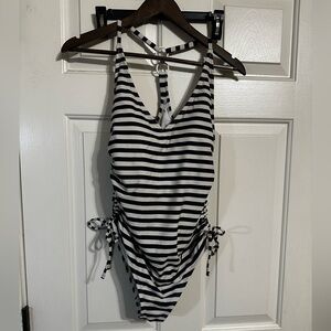 Navy blue and white stripped swimsuit